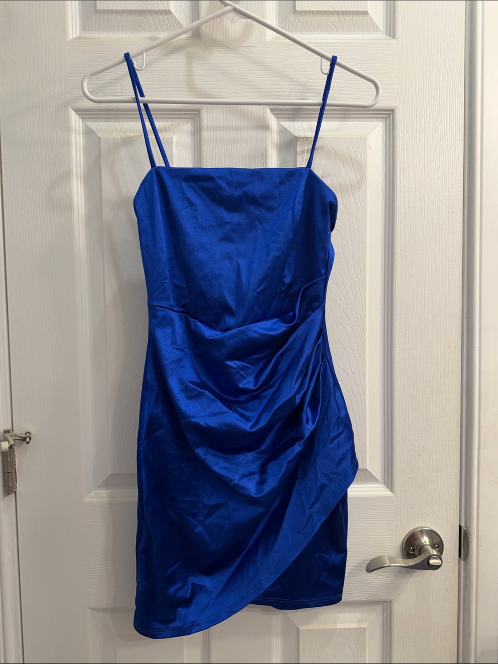 Windsor Royal Blue Satin Spaghetti-Strap Mini Dress